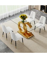 Modern Glass Dining Table for 6-8, Rectangular, Gold Base