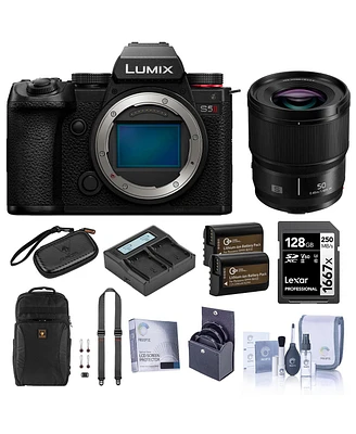 Panasonic Lumix S5II Mirrorless Camera, Black, with Lumix S 50mm f/1.8 Lens, Bundle with 128GB Memory Card, Alpine 190 Backpack, 2x Extra Battery, Dua