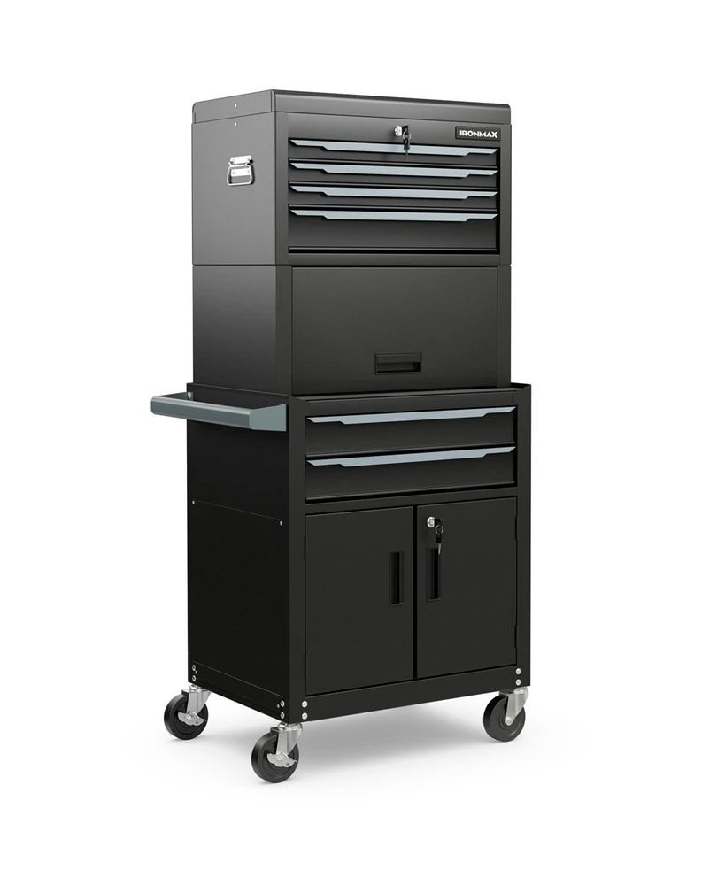 3-in-1 6-Drawer Rolling Tool Chest Storage Cabinet with Universal Wheels and Hooks-Black