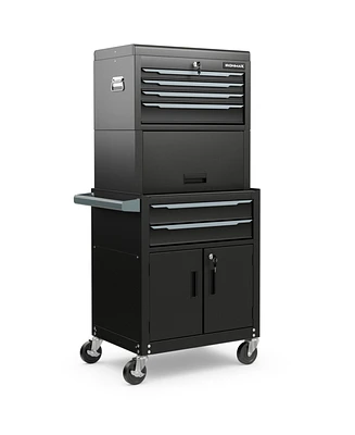 3-in-1 6-Drawer Rolling Tool Chest Storage Cabinet with Universal Wheels and Hooks-Black