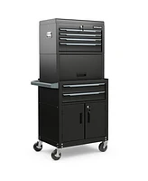 3-in-1 6-Drawer Rolling Tool Chest Storage Cabinet with Universal Wheels and Hooks-Black