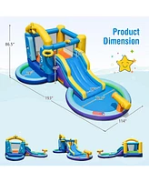 Inflatable Ocean-Themed Bounce House with 680W Blower and 2 Pools