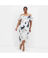 City Chic Plus Floral Drape Midi Dress