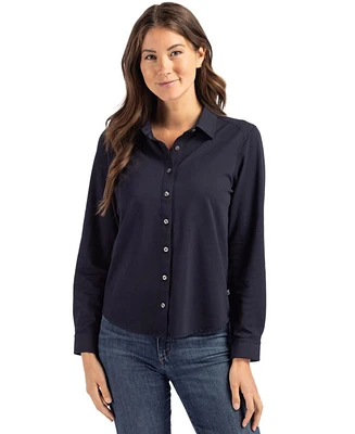 Cutter & Buck Women's Advantage Tri-Blend Eco Soft Pique Long Sleeve Knitted Button Up