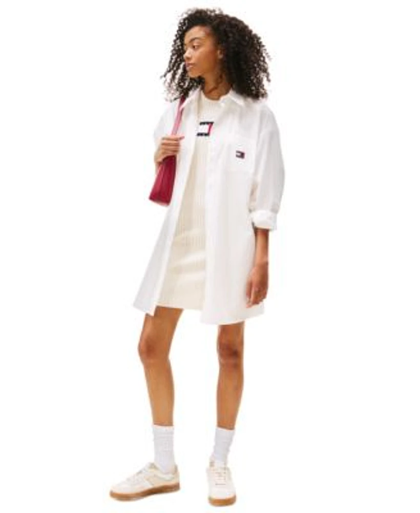 Tommy Jeans Womens Oversized Mini Shirt Dress Flag Graphic Sweater Mini Dress