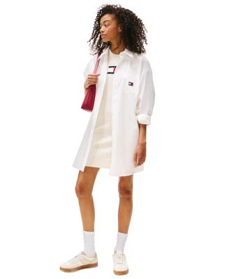 Tommy Jeans Womens Oversized Mini Shirt Dress Flag Graphic Sweater Mini Dress