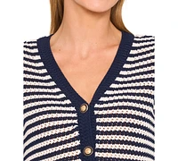 CeCe Women's Long-Sleeve Striped Pointelle Cardigan