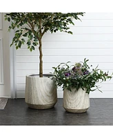 LuxenHome 2-Piece Marble Gray Ribbed Texture MgO Planter Set, Indoor and Outdoor