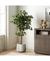 LuxenHome 2-Piece Marble White with Brown Ribbons Texture MgO Planter Set, Indoor and Outdoor