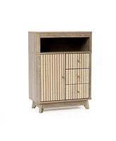LuxenHome Natural Finish Wave-Patterned Manufactured Wood 3-Drawer 1-Door Bathroom Cabinet