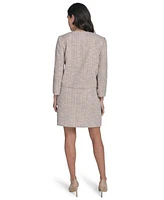 Calvin Klein Womens Novelty Collarless Open Front Jacket Ribbed Scoop Neck Sleeveless Top Novelty Faux Wrap Mini Skirt