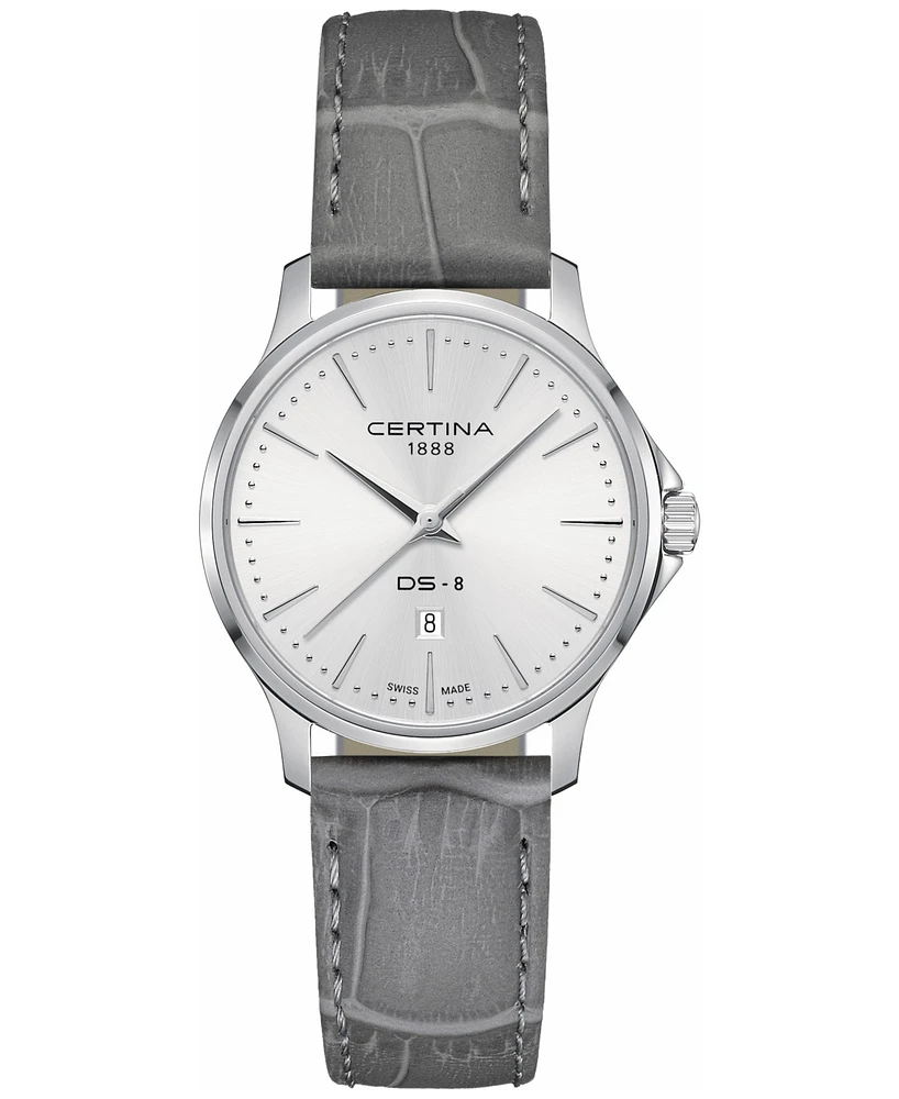 Certina Women's Swiss Ds-8 Gray Leather Strap Watch 31mm