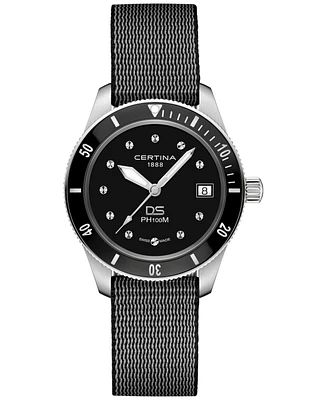 Certina Women's Swiss Ds Heritage Black Nylon Strap Watch 38mm