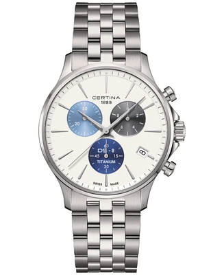 Certina Men's Swiss Chronograph Ds-8 Silver-Tone Titanium Bracelet Watch 41mm