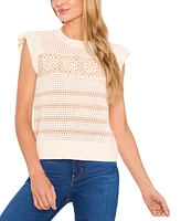 CeCe Women's Floral Crocheted Short-Sleeve Sweater
