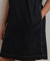 Women's Plus Short-Sleeve Denim Cotton Shift Dress