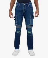 Raw X Men's Slim Fit Moto Rip Repair Cargo Jeans