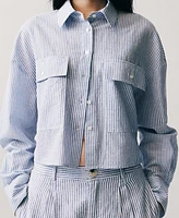 Mango Women's Pockets Striped Cropped Shirt