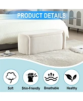 Storage Ottoman, Bedroom End Bench, Upholstered Fabric Storage Ottoman with Safety Hinge, Entryway Padded Footstool, Ottoman Bench for Living Room & B
