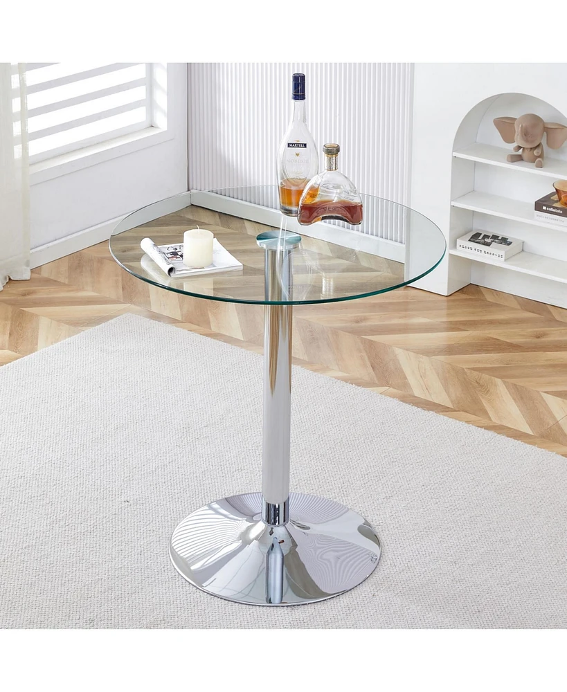 35" Glass Tabletop, Silver Legs - Modern Dining/Conference