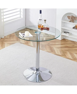 35" Glass Tabletop, Silver Legs - Modern Dining/Conference