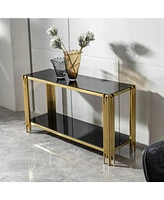 Modern glass top mirror gold stainless steel console table for living room