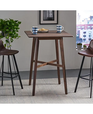 Modern Bar Height 42" Dining Table, Rubberwood Legs and Laminate Table Top, Walnut Finish, Black