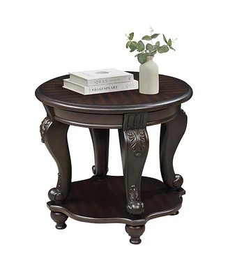 22" Two Tone Round End Table,Solid Wood Sofa Side Table with Shelf,Living Room Corner Table Easy Assemble, Espresso