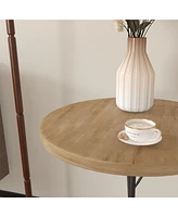 Modern Round Side Table for Small Spaces, Metal Leg, Natural