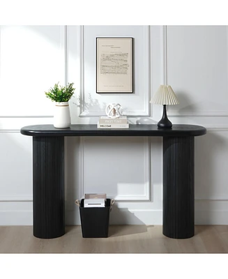 Black Fluted Console Table - 56" Entryway/Sofa Table for Living Room