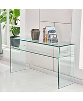 Glass Console Table, Transparent Tempered Glass Console Table with Rounded Edges Desks, Sofa Table