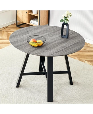 Round Dining Table and End Table with Gray Wood Grain Top