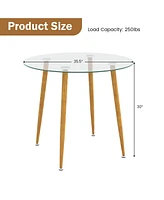 Gymax Leisure Coffee Table Round Glass Dining Table w/ Metal Legs Kitchen Living Room