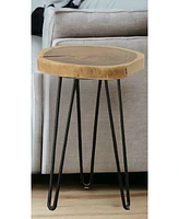Iron and Solid Wood End Table – Round Accent with Industrial Charm Durability