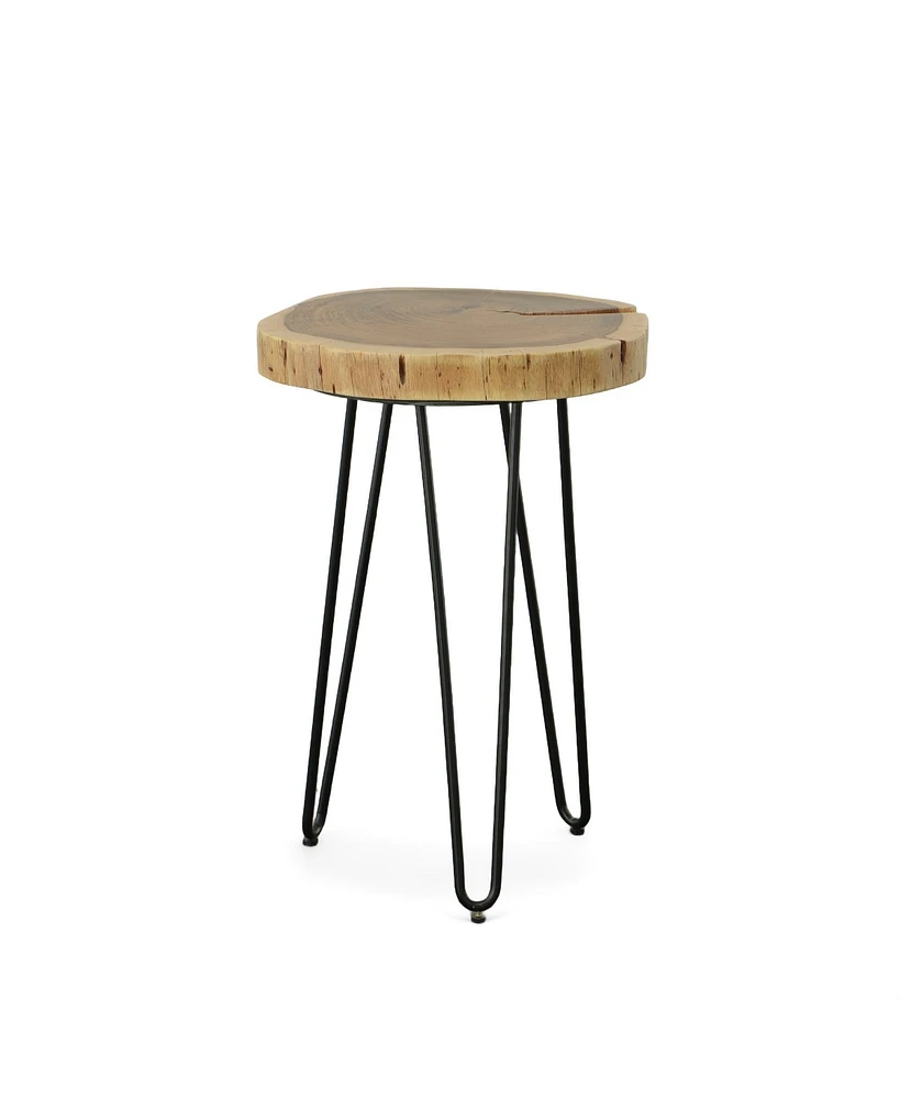 Iron and Solid Wood End Table – Round Accent with Industrial Charm Durability
