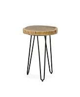 Iron and Solid Wood End Table – Round Accent with Industrial Charm Durability