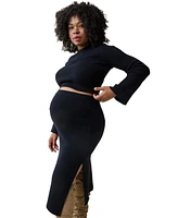 Ingrid + Isabel Maternity Two Piece Sweater Midi Skirt Set Black Xl
