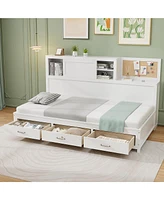 Gymax Twin Size Daybed w/ 3 Drawers Wooden Sofa Bed Frame w/ Storage Shelves