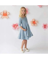 Mightly Toddler Girls Fair Trade Organic Cotton Print 3/4 Sleeve Twirl Dress