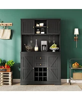 Black Farmhouse Coffee/Wine Bar Cabinet with Storage