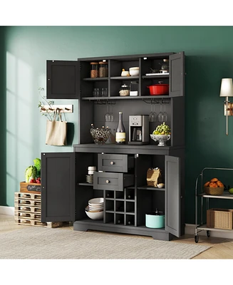 Black Farmhouse Coffee/Wine Bar Cabinet with Storage