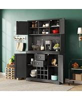 Black Farmhouse Coffee/Wine Bar Cabinet with Storage