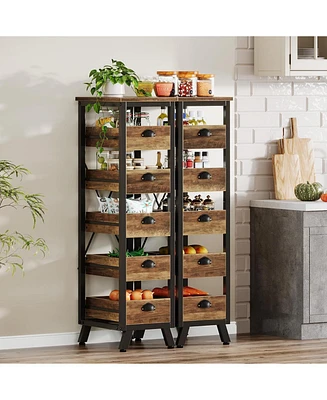 Tribesigns Wood Fruit and Vegetable Storage Rack Set of 2, 5-Tier Narrow Snack Stand Kitchen Stand Fruit Basket, Pull-Out Utility Organizer for Kitche