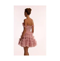 Milla Women's Flirty ruffled tulle mini dress misty rose
