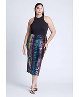 Eloquii Plus Rainbow Striped Sequin Midi Skirt