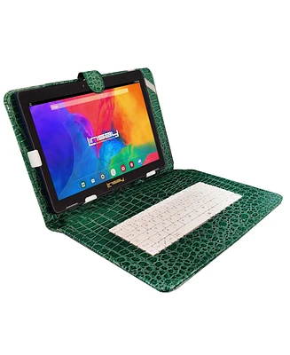 Linsay New 10.1" Tablet Octa Core 128GB with Exclusive Luxury Crocodile Style Keyboard Newest Android 13