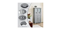 4 Door Freestanding Bathroom Floor Storage Cabinet with 2 Drawers and Glass Doors