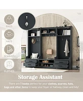 4-in-1 Hall Tree: Storage, Hooks, Drawers & Bench - Antique Blue