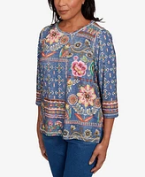 Alfred Dunner Petite El Paso Mixed Pattern Floral Patch Top