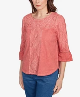 Alfred Dunner Petite El Paso Diamond Textured Spliced Bell Sleeve Top